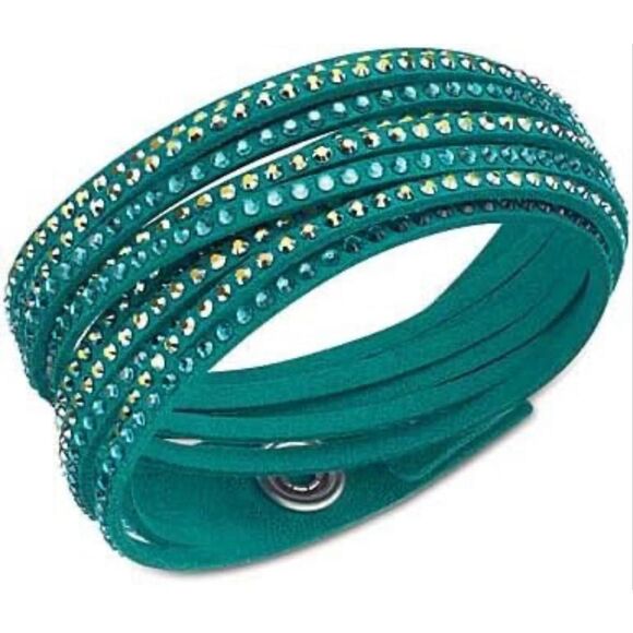 Swarovski Slake Wrap Bracelet Green with Clear & Blue Green Stones Adjustable Cr - Picture 4 of 4